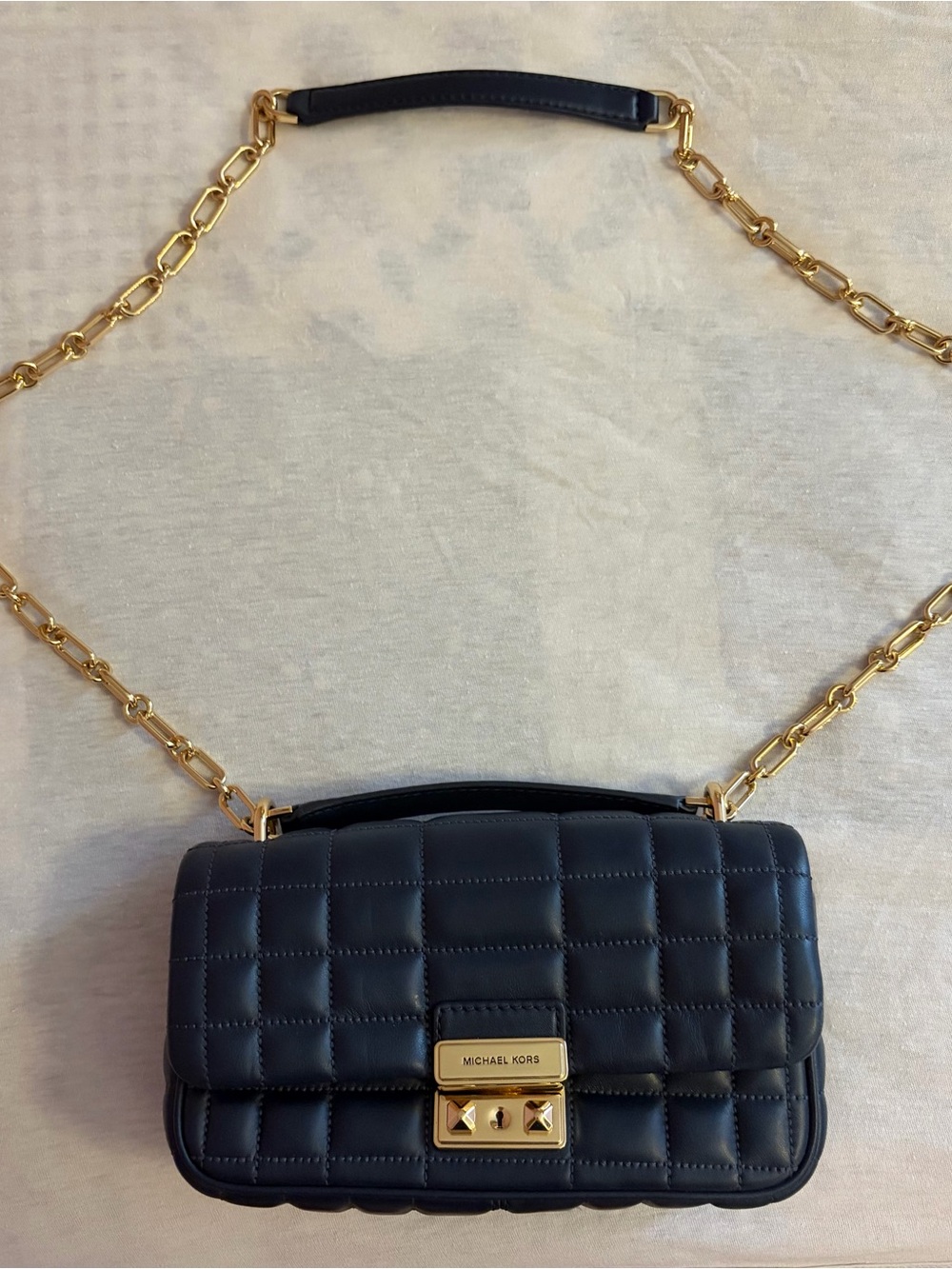 Michael Kors Black Quilted Leather Crossbody with Gold Chain